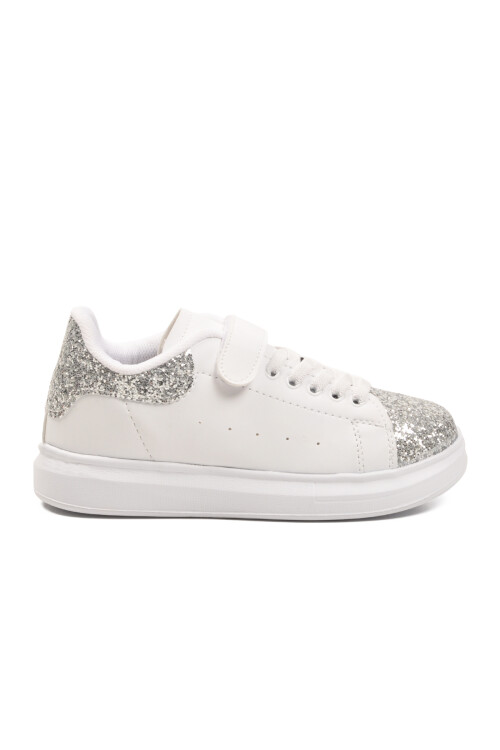 White Glittery Velcro Lightweight Girls Sneakers 2540-26K F