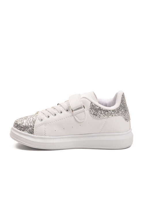White Glittery Velcro Lightweight Girls Sneakers 2540-26K F