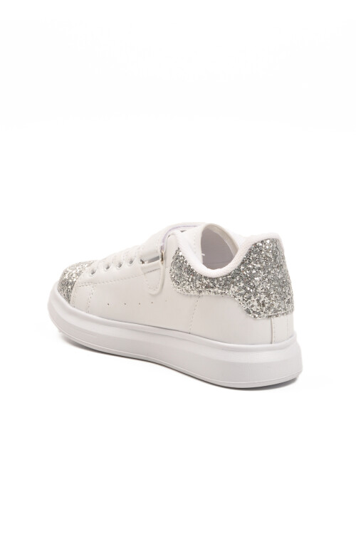 White Glittery Velcro Lightweight Girls Sneakers 2540-26K F