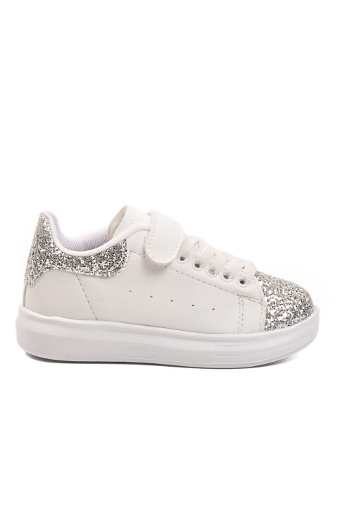 White Glittery Velcro Light Flexible Girls Sports Shoes 2540-26K P