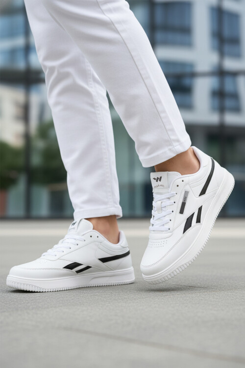 Beyaz Siyah Bağcıklı Hafif Cilt Erkek Spor Ayakkabı Marlow M