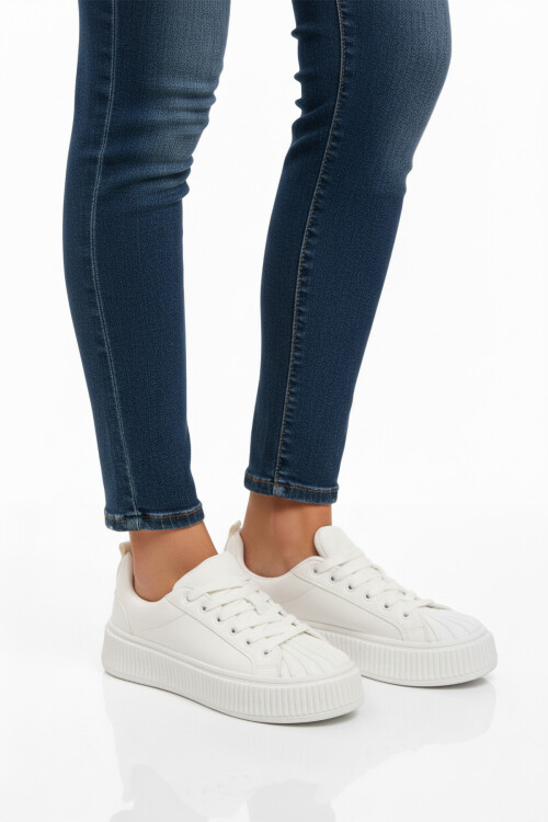 White Lace-Up Unisex Sneakers Grov 410 G