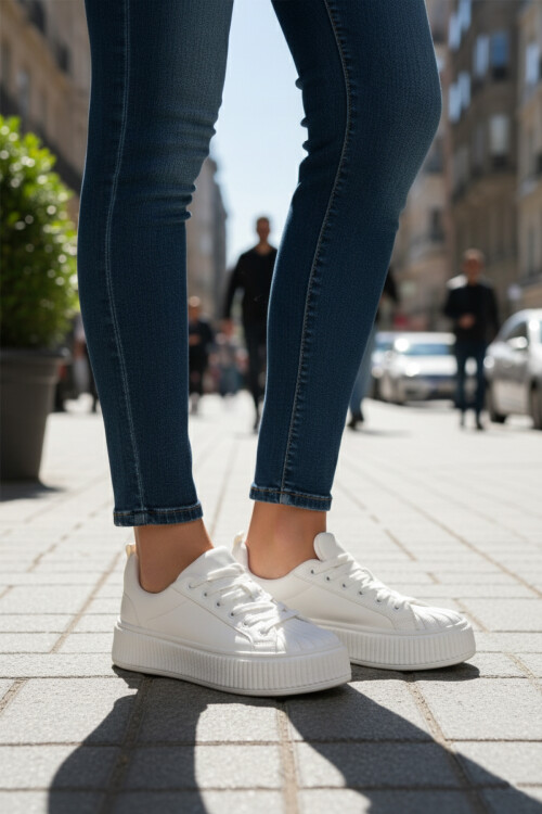 White Lace-Up Unisex Sneakers Grov 410 G