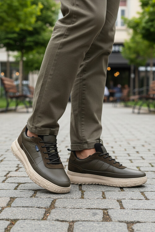 Haki Hakiki Deri Memory Foam Erkek Casual Ayakkabı 152-22487 M