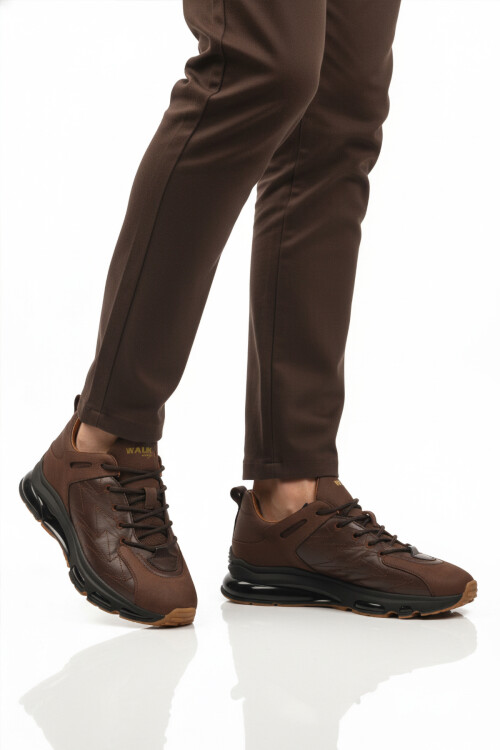 Brown Laced Genuine Leather Mens Sneakers 2623 M