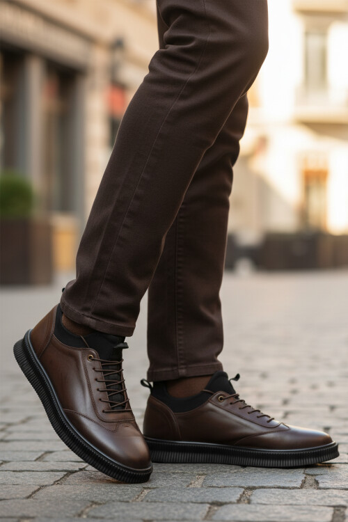 Kahve Hakiki Deri Büyük Numara Erkek Casual Ayakkabı 2517 M