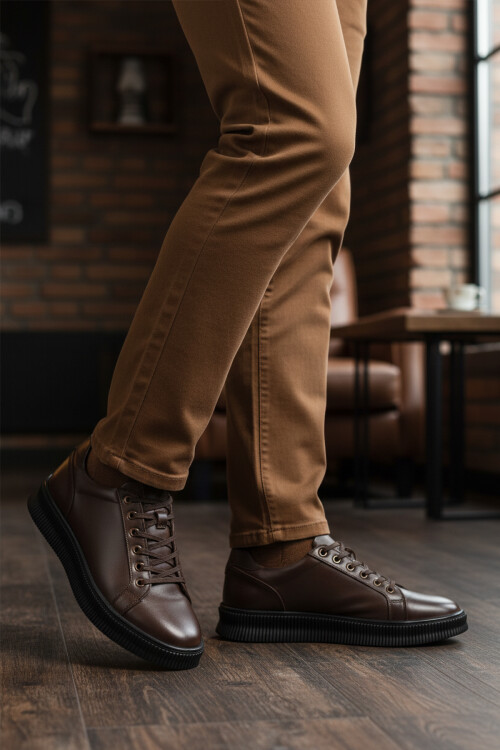 Brown Genuine Leather Mens Casual Shoes 2516 M