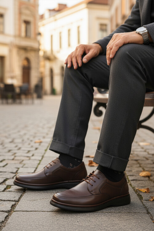 Brown Genuine Leather Mens Casual Shoes DSN 2038 M