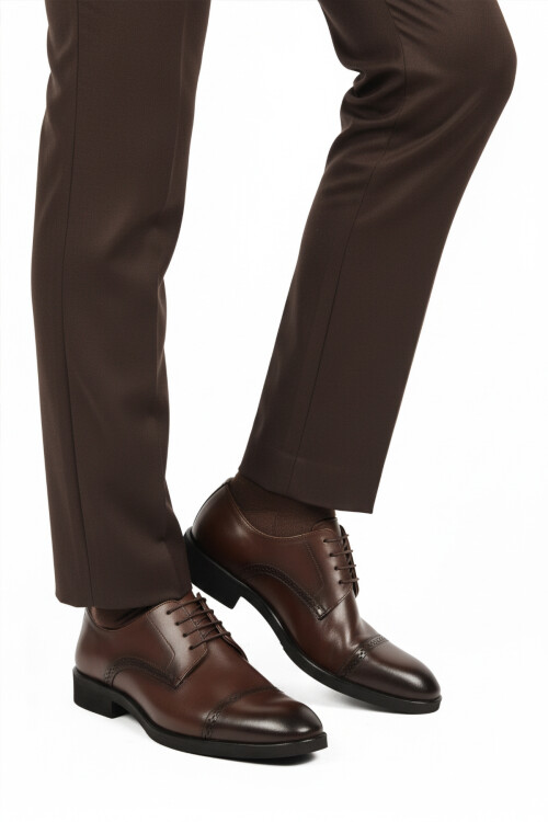 Kahve Hakiki Deri Kaymaz Taban Erkek Klasik Ayakkabı 395 M