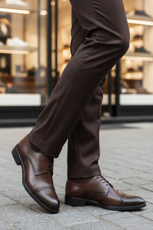 Kahve Hakiki Deri Kaymaz Taban Erkek Klasik Ayakkabı 395 M