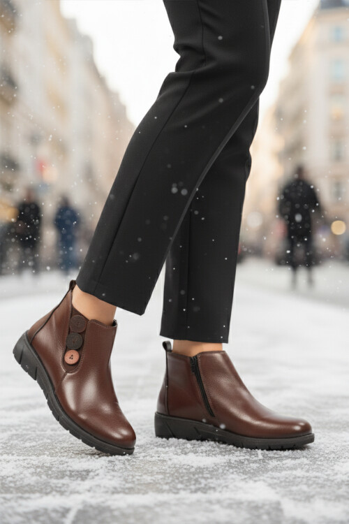 Brown Genuine Leather Anatomical Non-Slip Sole Womens Boots Z406 Z