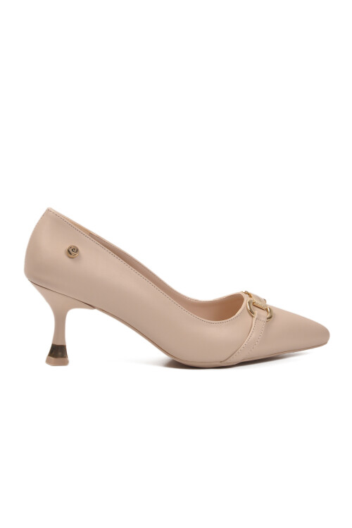 حذاء نسائي كريمي قصير بكعب رفيع PC-55015 Z