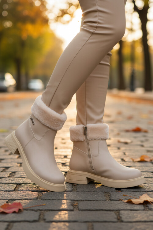 Pierre CardinCream Fleece Lined Non-Slip Sole Cold Resistant Women's Boots PC-55268 Z