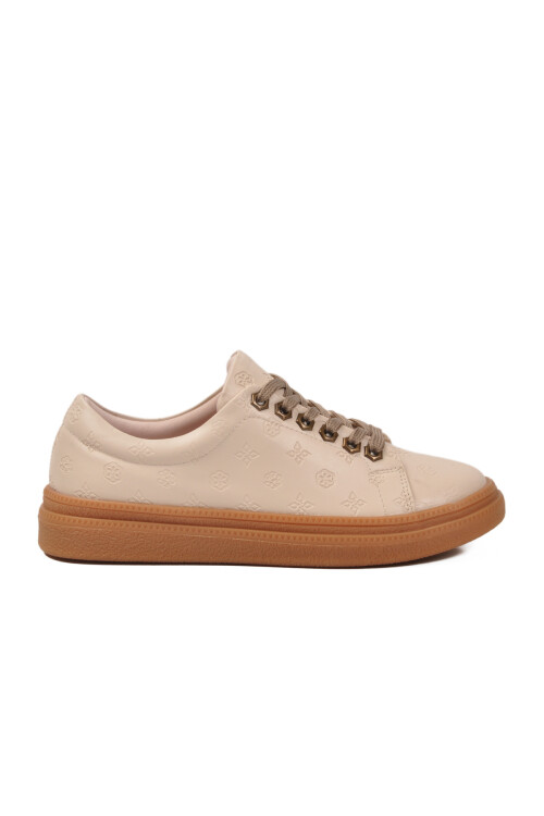 Cream Laced Non-Slip Sole Womens Casual Shoes PC-55071 Z