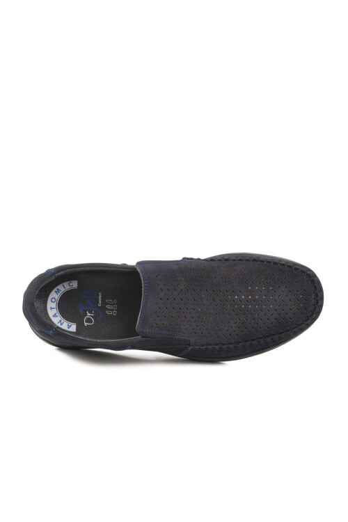 حذاء رجالي كاجوال من الجلد الطبيعي بلون النوبوك باللون الأزرق الداكن مقاس 3Y1657 M