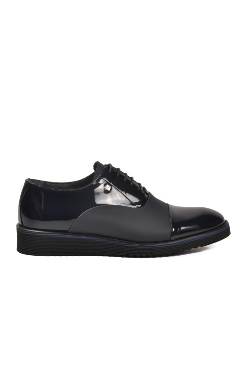 Navy Blue Patent Leather Genuine Leather Mens Classic Shoes 6590 M