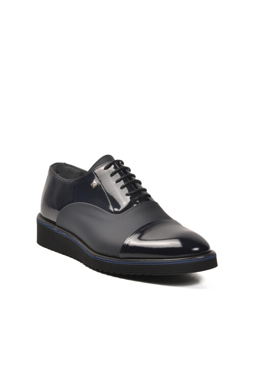 Navy Blue Patent Leather Genuine Leather Mens Classic Shoes 6590 M