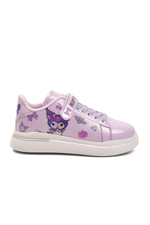 Lilac Patent Leather Glittery Velcro Lightweight Girls Sneakers 2540-26K F