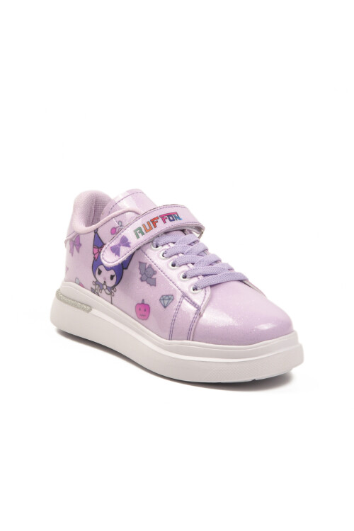Lilac Patent Leather Glittery Velcro Lightweight Girls Sneakers 2540-26K F