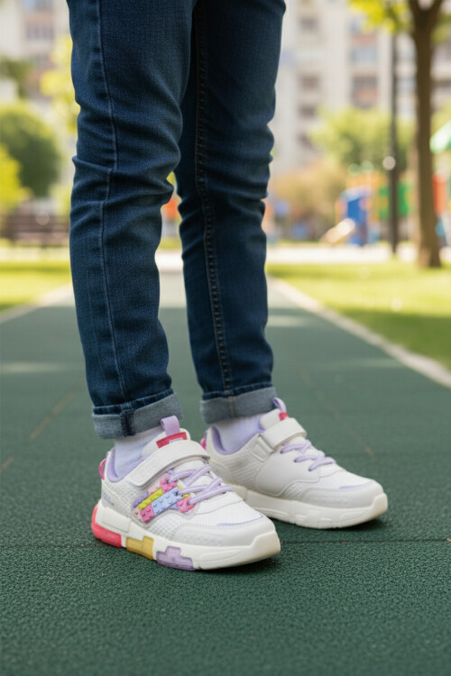 Lila Cırtlı Işıklı Hafif Kız Çocuk Spor Ayakkabı Heros P