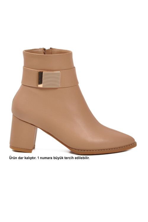 Beige Narrow Fit Stretch Ankle Length Pointed Toe Polar Fleece Heeled Womens Boots 262326 Z