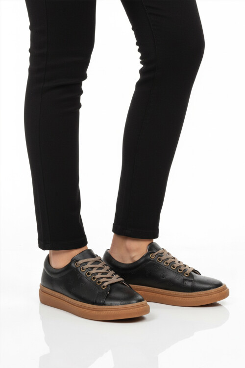 Black Lace-Up Non-Slip Sole Womens Casual Shoes PC-55071 Z