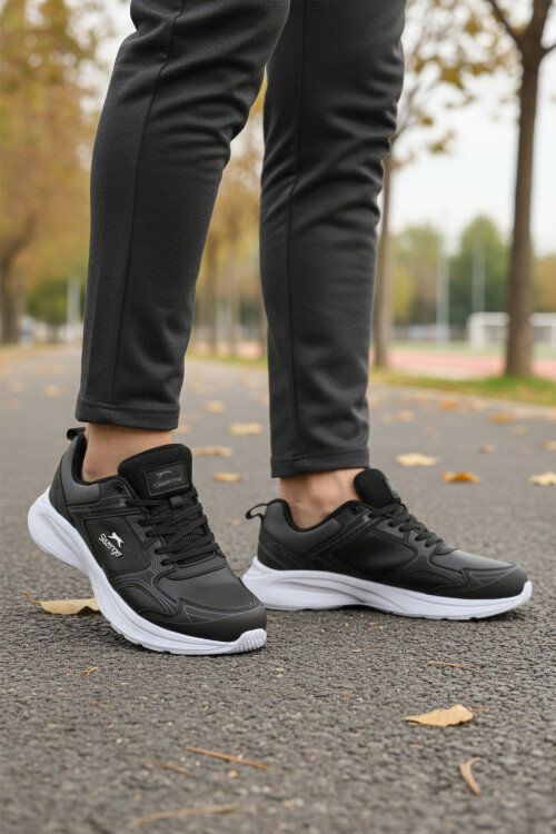 Black White Laced Lightweight Flexible Mens Sneakers Gima M