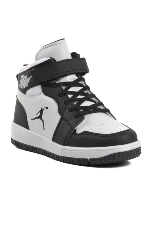 Black-White Artificial Leather Childrens Sneakers Haykat Long F