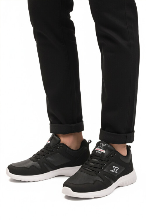Black White Laced Lightweight Flexible Mens Sneakers Xstep 020-Skin M