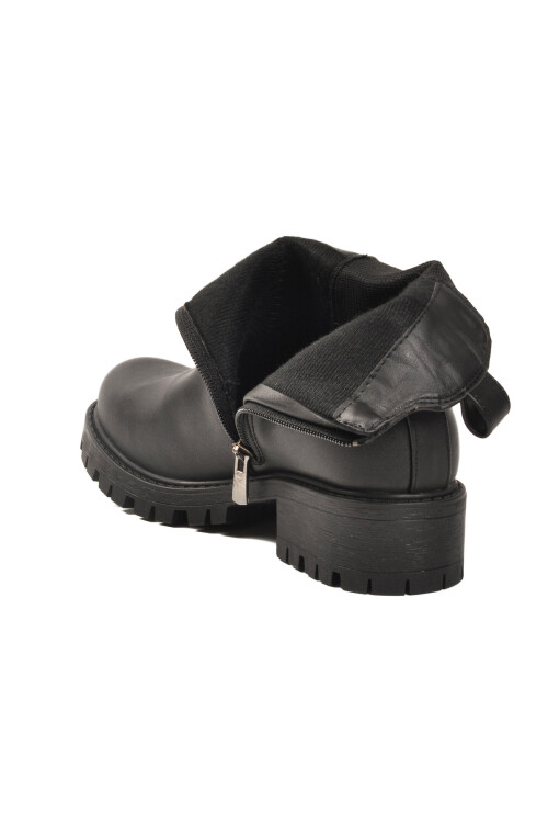 Siyah Bilekten Esnek Polarlı Fermuarlı Kaymaz Kadın Bot 23009 Z