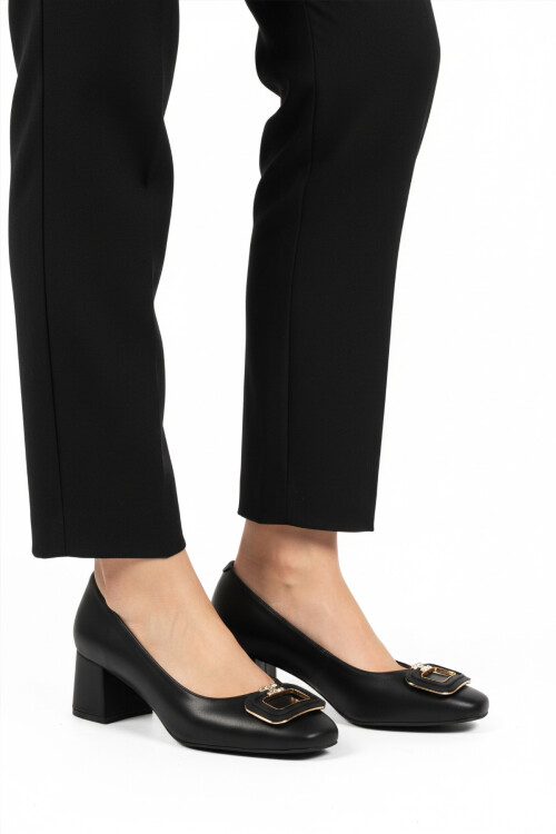 Black Skin Thick Heeled Womens Evening Shoes 695040 Z