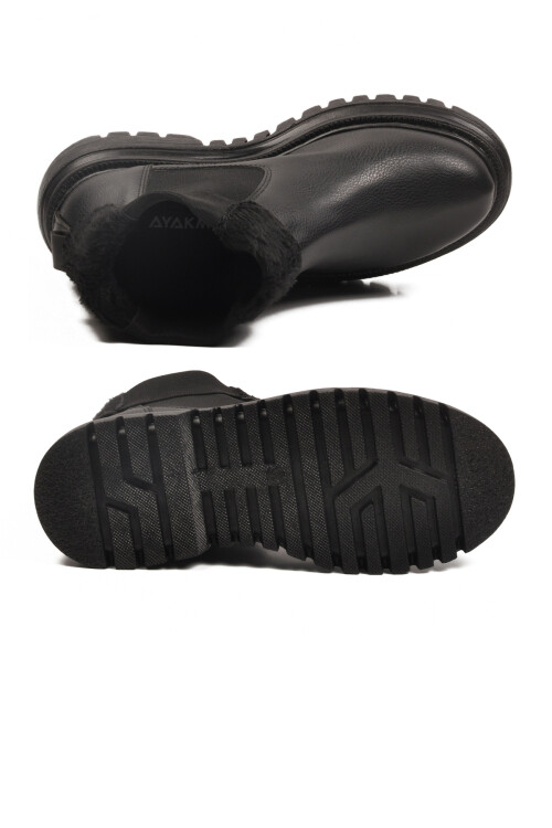 Siyah Cilt Kürklü Kolay Giyilebilir Kaymaz Kadın Chelsea Bot 473093 Z