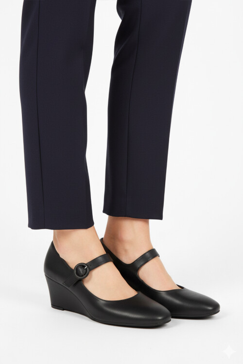 Black Wedge Heeled Strappy Womens Casual Shoes 312478 Z