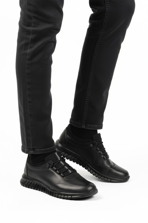 Black Lace-Up Anatomical Gel Sole Leather Mens Casual Shoes 316 M