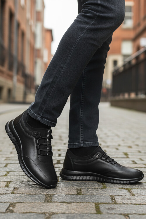 Black Lace-Up Anatomical Gel Sole Leather Mens Casual Shoes 316 M