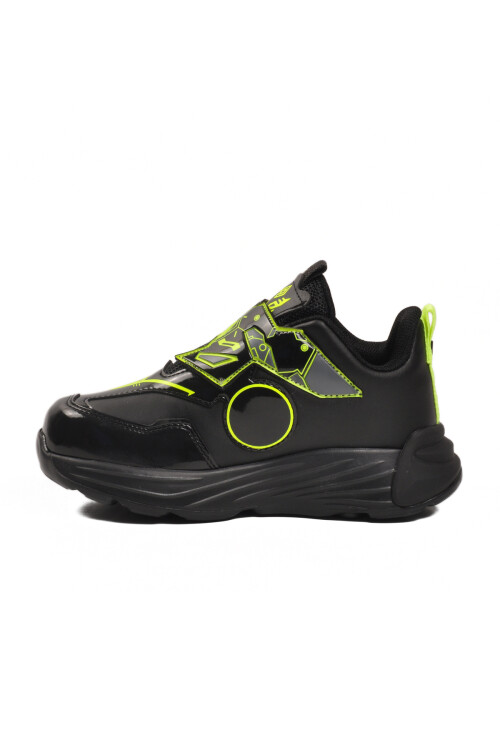 Black Yellow Velcro Boys Sports Shoes 2044 P
