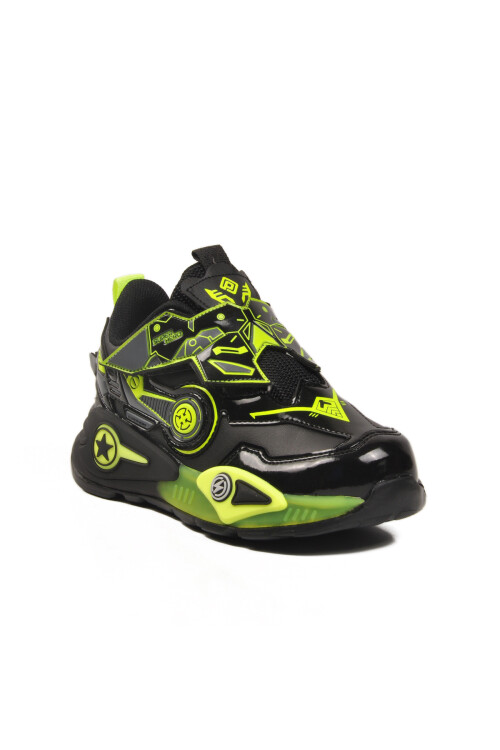 Black Yellow Velcro Boys Sports Shoes 2044 P