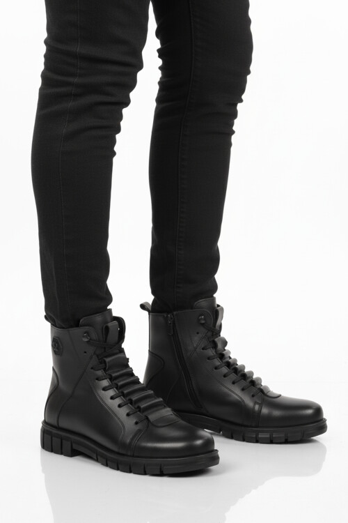 Siyah Deri Kürkü Soğuğa Dirençli Kaymaz Erkek Bot 2K8518 M