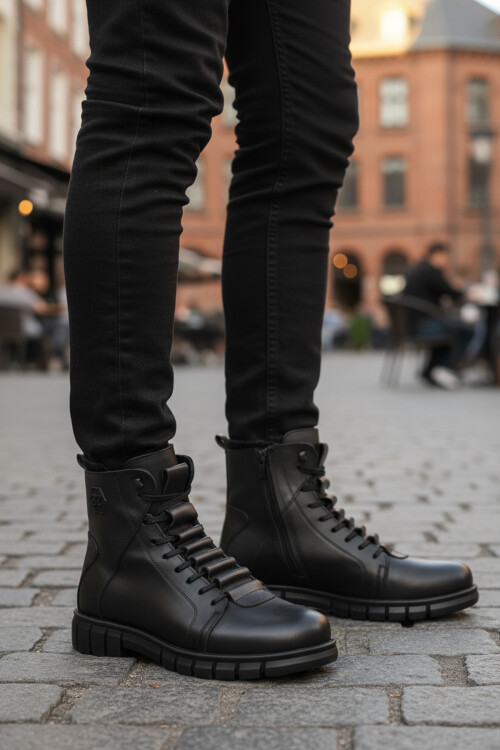 Siyah Deri Kürkü Soğuğa Dirençli Kaymaz Erkek Bot 2K8518 M