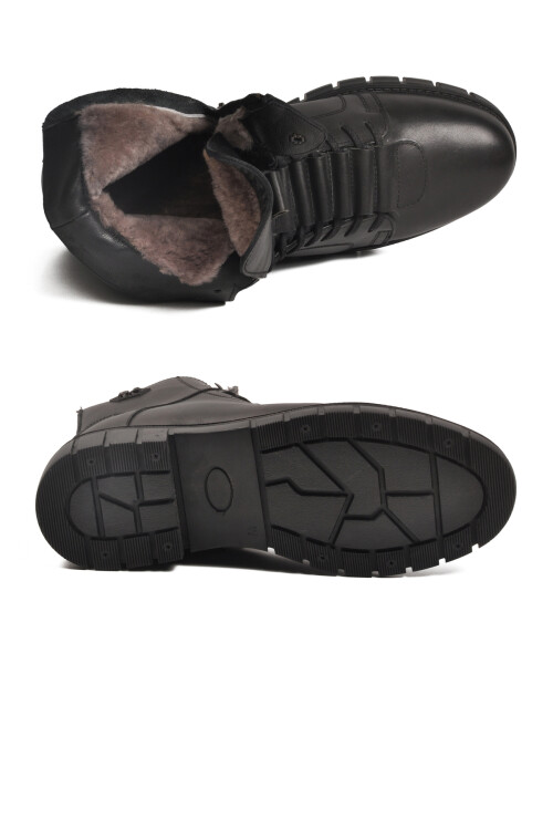 Siyah Deri Kürkü Soğuğa Dirençli Kaymaz Erkek Bot 2K8518 M