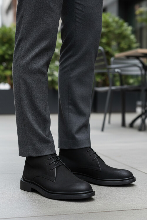 Siyah Bağcıklı Hakiki Deri Erkek Bot AG1188-1013 M