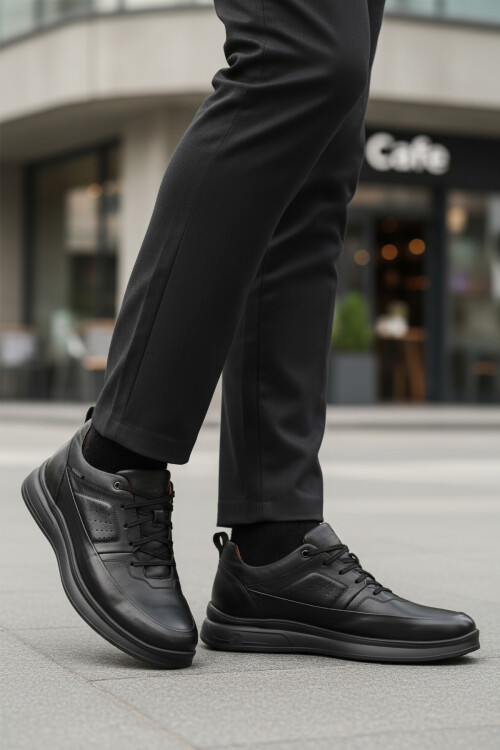 Siyah Hakiki Deri Ortopedik Erkek Casual Ayakkabı 252070 M