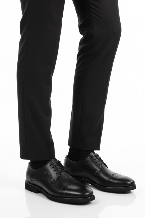 Siyah Hakiki Deri Bağcıklı Erkek Klasik Ayakkabı 3255 M