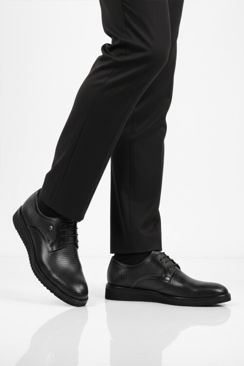 Siyah Hakiki Deri Bağcıklı Erkek Klasik Ayakkabı 3264 M