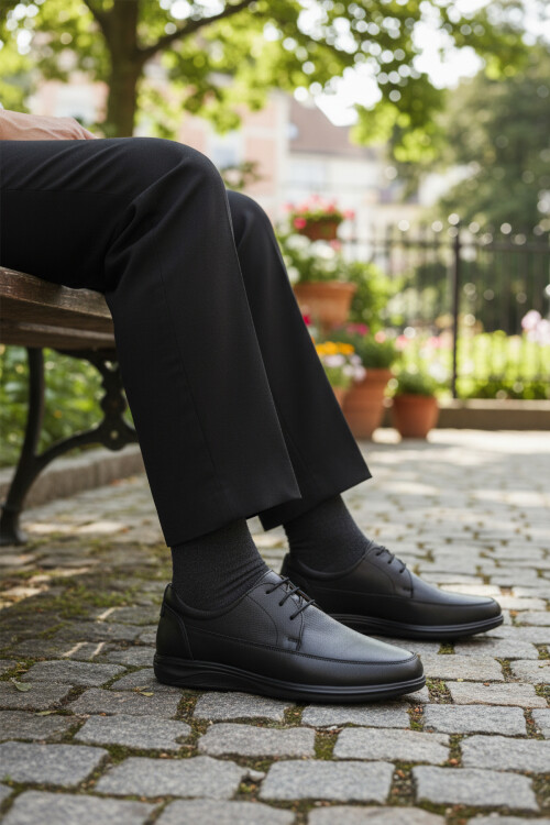 Black Genuine Leather Gel Sole Anatomic Mens Casual Shoes 473 M