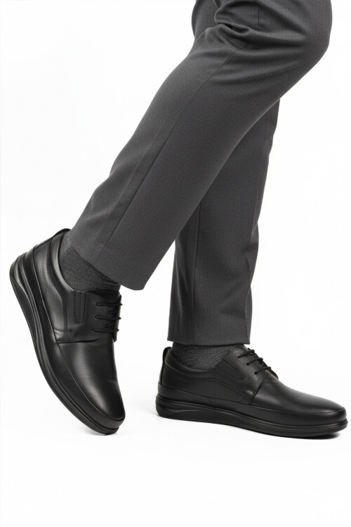 Black Lace-Up Gel Sole Anatomical Genuine Leather Mens Casual Shoes 478 M