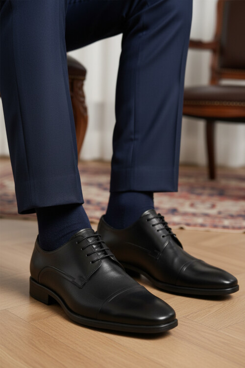 Siyah Hakiki Deri Kaymaz Taban Erkek Klasik Ayakkabı 977 M