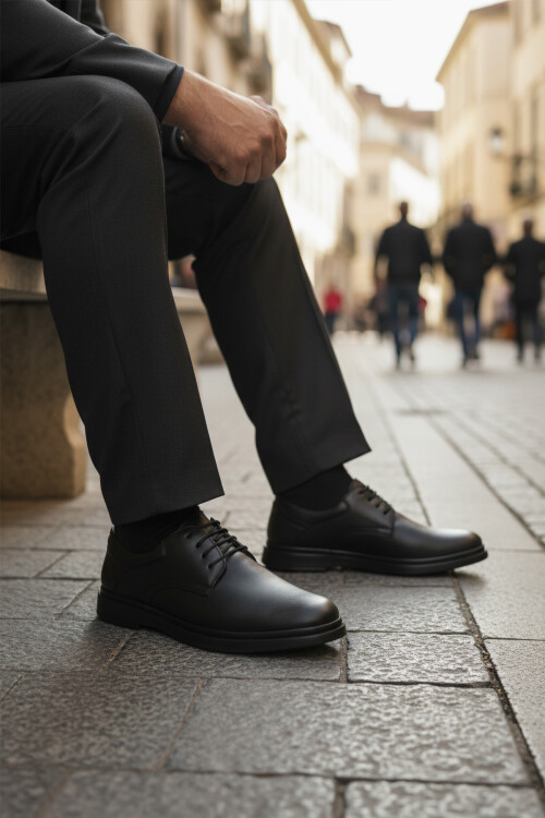 Black Genuine Leather Mens Casual Shoes DSN 2027 M