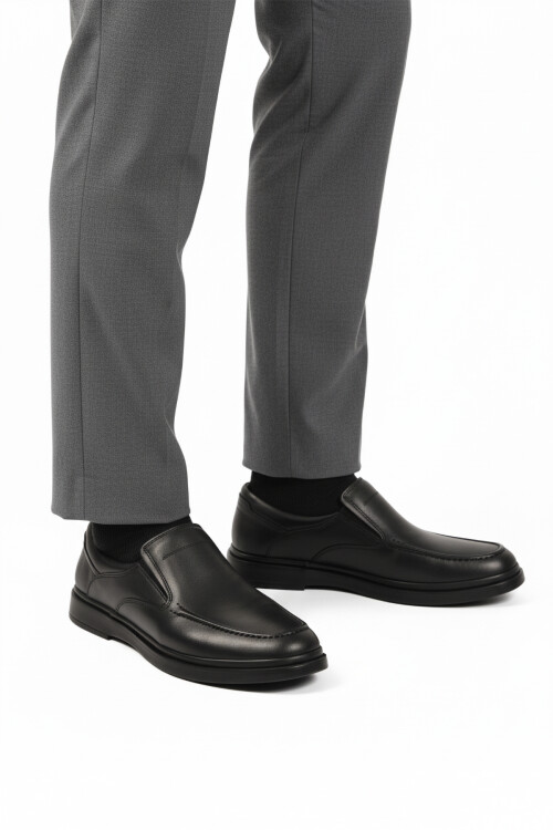 Black Genuine Leather Mens Casual Shoes DSN 2029 M