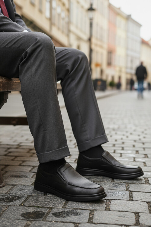 Black Genuine Leather Mens Casual Shoes DSN 2029 M